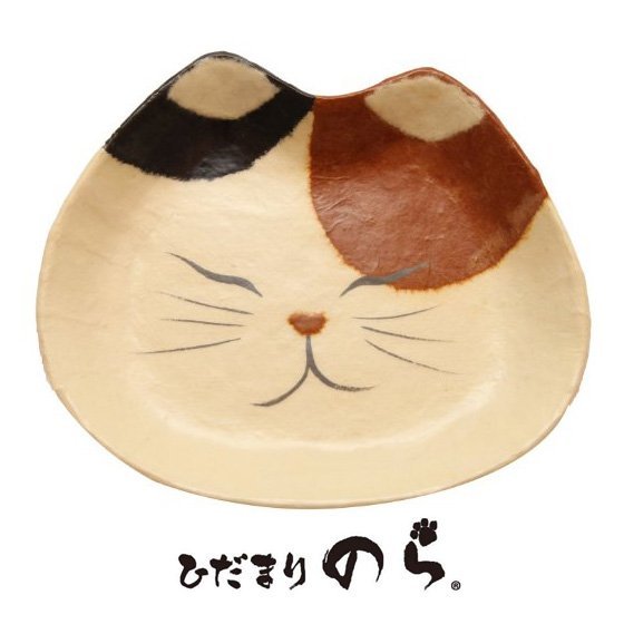 Hidamarinora青木清-和紙手工製作貓臉置物盤-三花貓